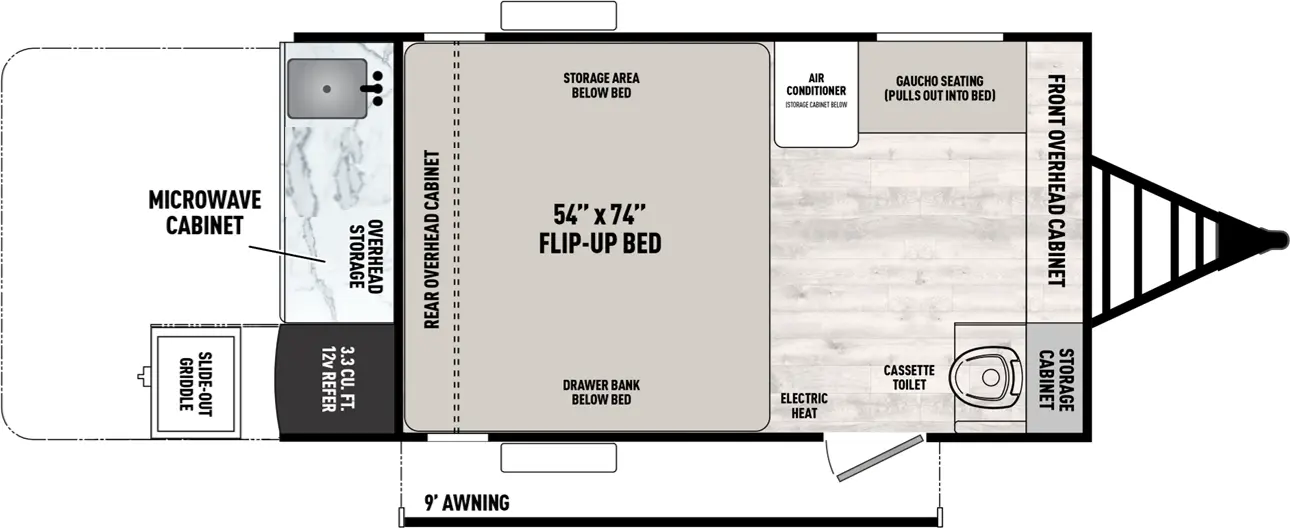 The Viking 9000 Series & 12000 Series 12000ROK floorplan has one entry and zero slide outs. Exterior features include: metal exterior, 9' awning and outside kitchen. 